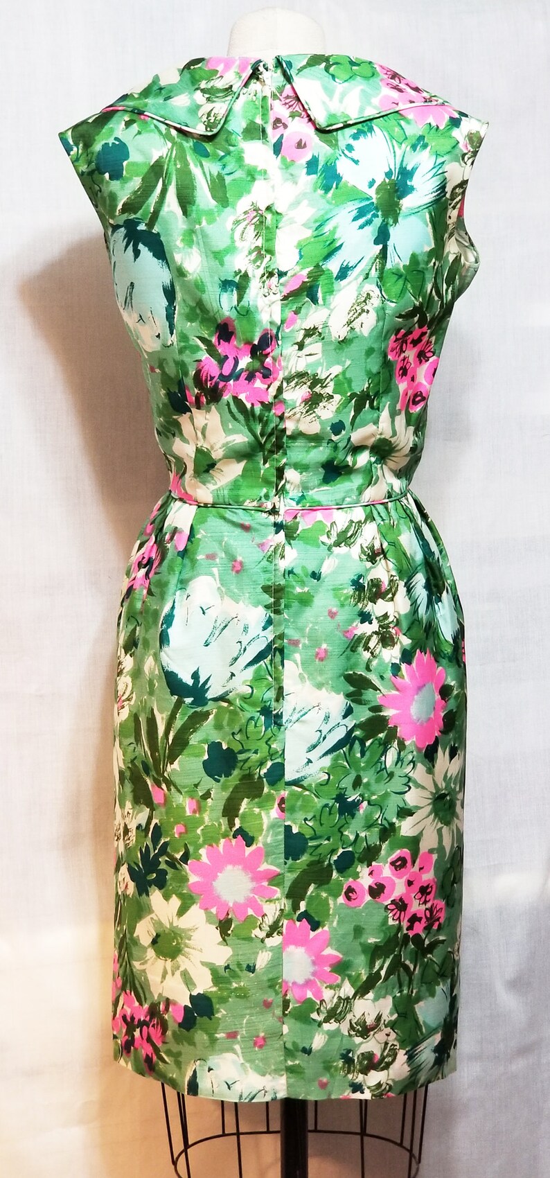 Elegant 1950's Green & Pink Silk Cocktail Dress - Etsy