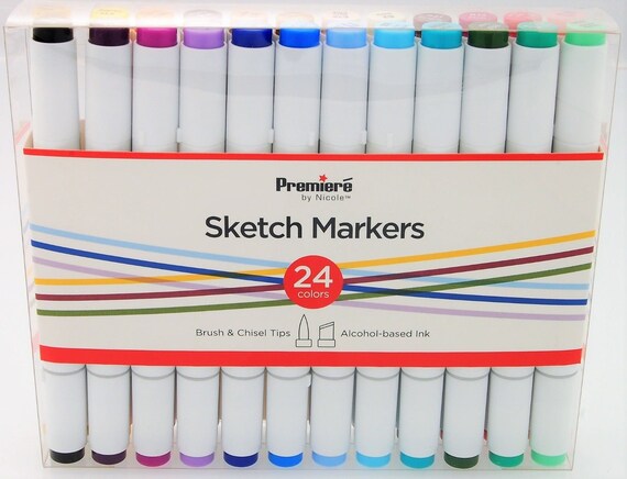 Premiere By Nicole Sketch Markers 24 Colors Dual Ended Brush Chisel Tips
