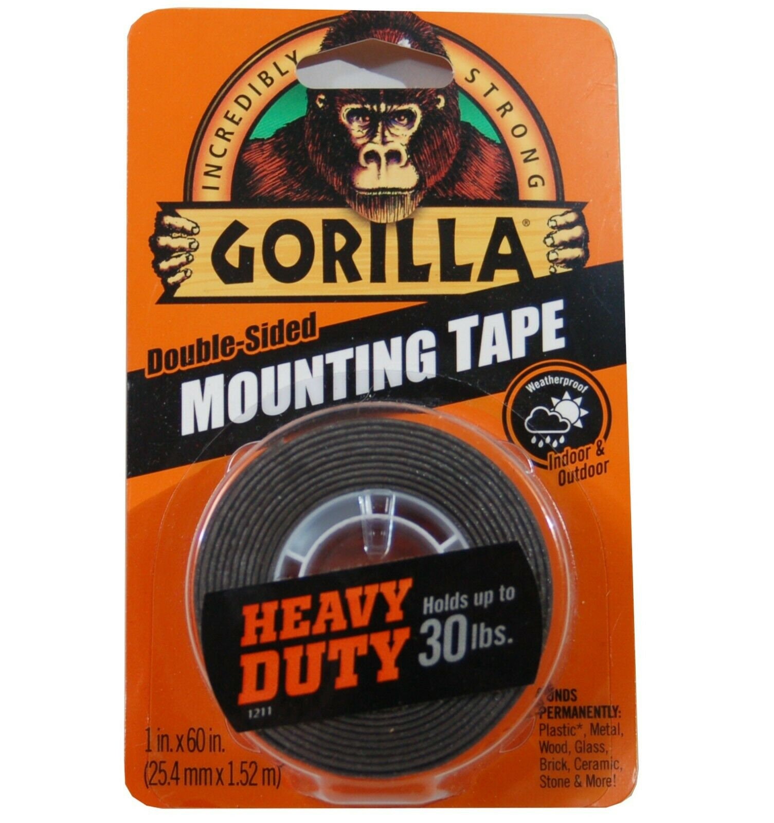 Gorilla Mounting Tape Double Sided Adhesive Roll Strong 1 in x 60 in Clear,  3-Pack 