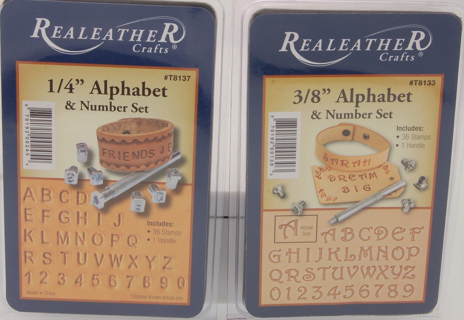 Realeather Leather Tooling Set - 1/4 Alphabet and Numbers with Handle, Set  of 36 Stamps