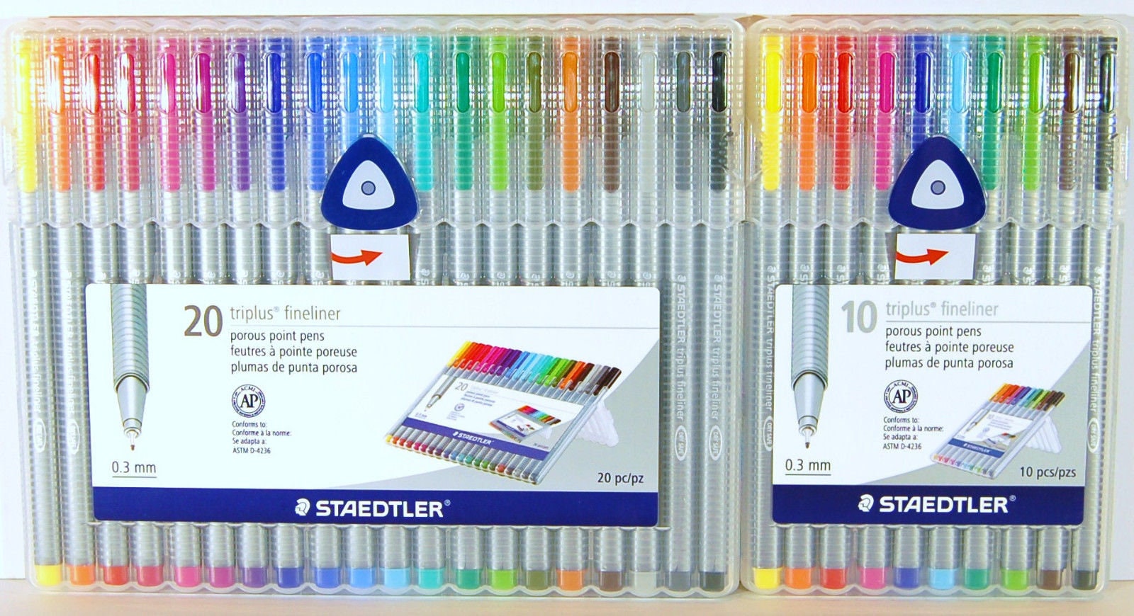 Staedtler Mars Triplus Fineliner Pens, Assorted Colors, 0.3 mm - 10 pack