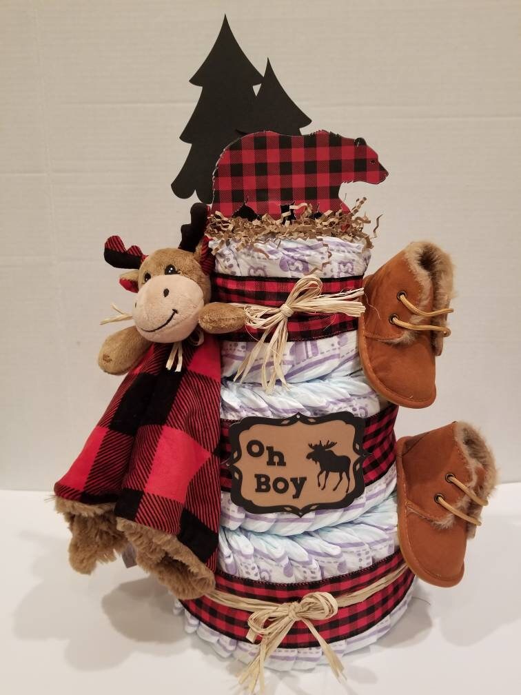 Buffalo Plaid Diaper Cake, Lumberjack Diaper Cake, Oh Boy Plaid