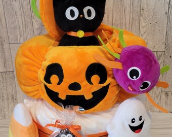 Halloween Diaper Cake, Diaper Cake Halloween, Pumpkin Theme Diaper Cake, My First Halloween Pumpkin Toy Set with Carry Case