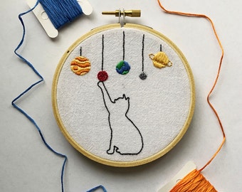 EMBROIDERY KIT - Cat and Planets