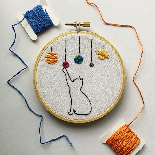 EMBROIDERY KIT - Cat and Planets