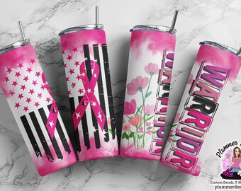 Breast Cancer Awareness 20 oz Skinny Tumbler, Breast Cancer Awareness, Pink Ribbon, Warrior, Tumbler Straight