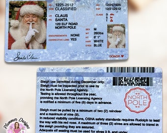 Santa Claus License, Lost Santa Driving License, Lost Santa Flying License, Santa's Sleigh, Santa License, Santa Driving License