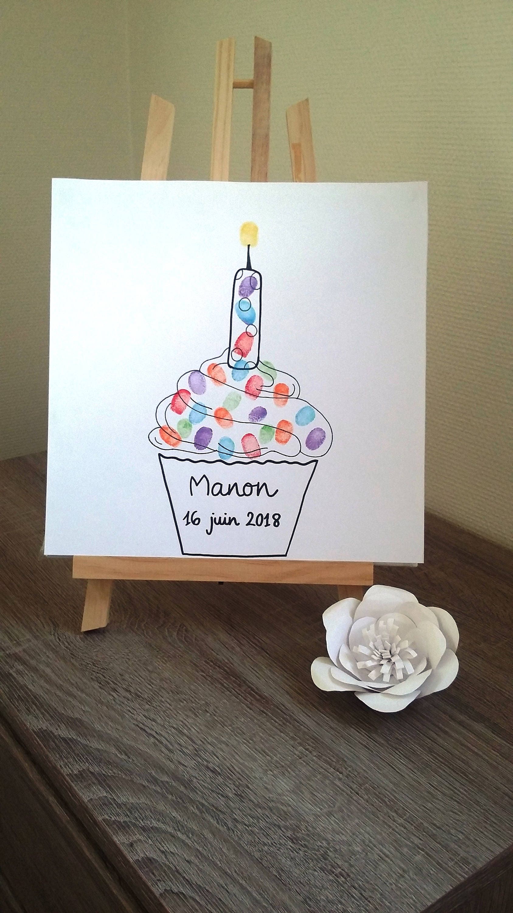 Arbre à Empreintes Anniversaire avec 1 Encreur 6 Couleurs Offert. sur Une Toile en Coton 30x30 cm