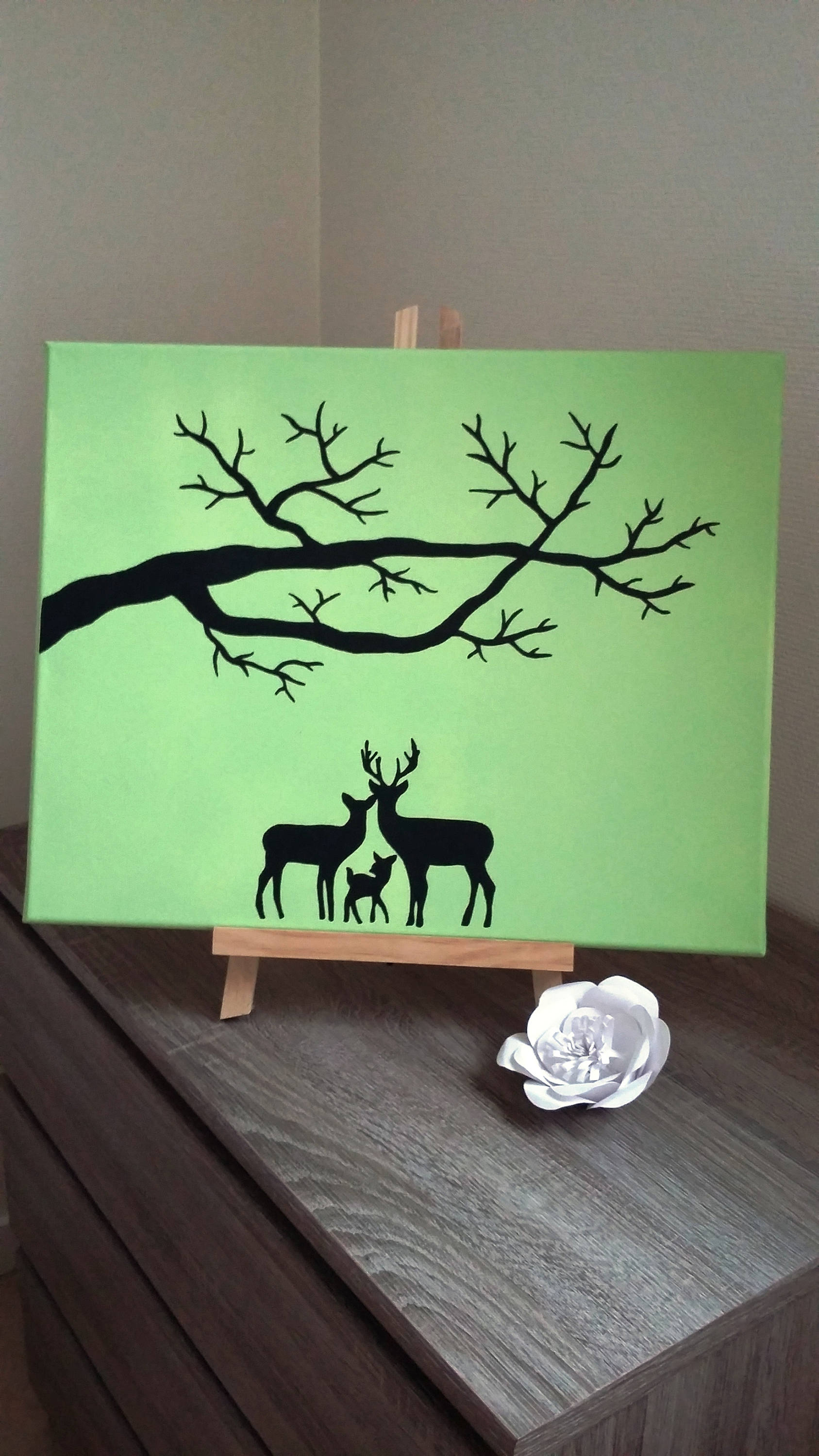 Arbre à Empreintes Baptême, Baby-Shower, Anniversaire, Mariage ... Bonheur en Famille Vert Pastel