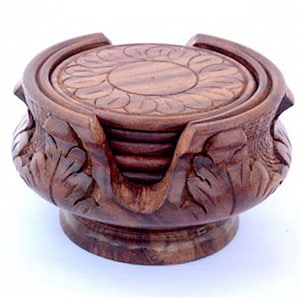 vintage brown wooden tea coasters antique figure statue sculpture item collection gift