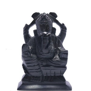 Pure Black Stone Marble Ganesha Idol- 4 Inch .