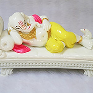 Lord Ganesh Ganpati Hindu Figurine Show Peace Murti Idol Statue for Office or Home Ganesh Idol (White)
