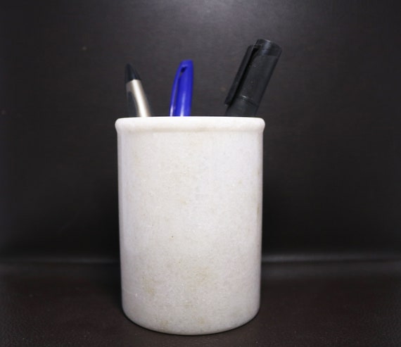Zahnbürstenhalter Aus Naturmarmor – Weißer Runder Ständer Für Badezimmer & Schminktisch, 8x11 Cm, Mit Rutschfesten Füßen