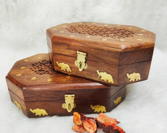 Handmade Wooden Jewellery Box for Women Wood Jewel Organizer Hand Carved Home Décor | Gift Item  I Set Of 2