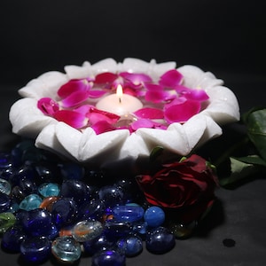 Floral Shape Marble Bowl/Modern Flower Bowl for Indoor and Outdoor Decoration/Decorative Centerpiece Floral Bowl (8.5 inches, White)