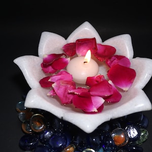 7 inch White Marble Flower Shape Bowl for Home Office or Hotel Decoration with Flowers Floating Candle or Fruits Set 2.