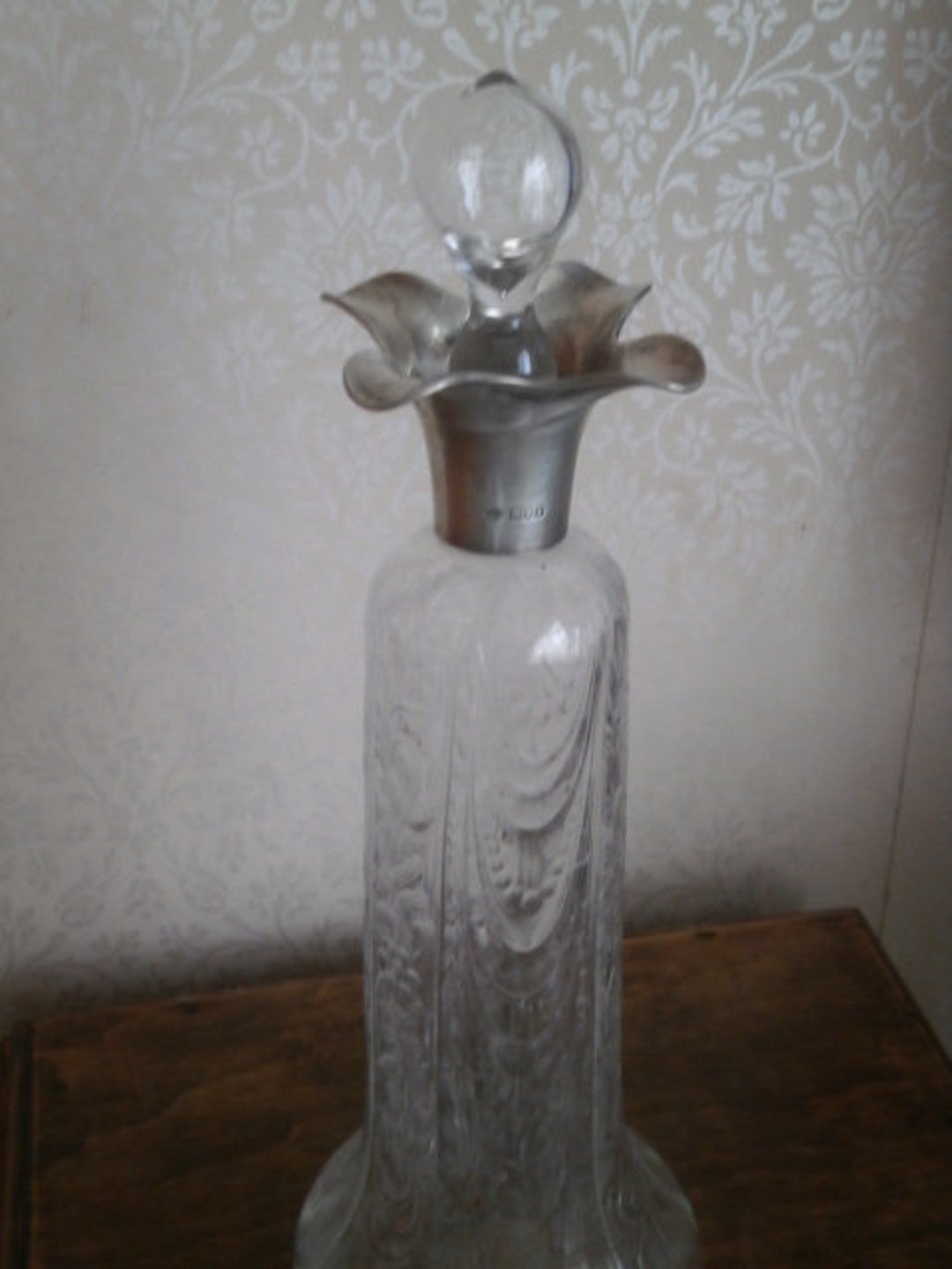 Sterling Silver Top Large Glass Decanter William Comyns 1902 Etsy