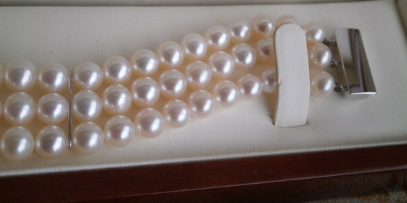 Akoya natural pearls, 750/18k solid white gold 3 … - image 5