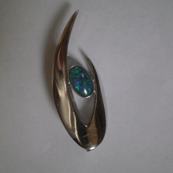 Sterling silver and opal brooch