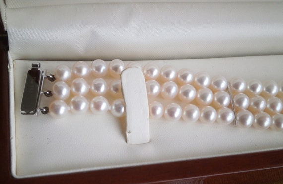 Akoya natural pearls, 750/18k solid white gold 3 … - image 4