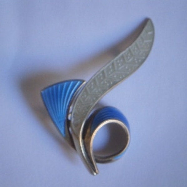 World FREEPOST! Vintage Aksel Holmsen terling silver and guilloche enamel brooch