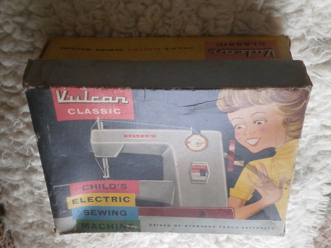 Vulcan toy sewing machine and box 1960's Etsy