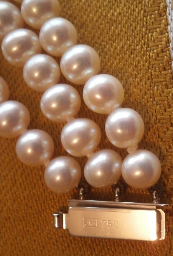 Akoya natural pearls, 750/18k solid white gold 3 … - image 3