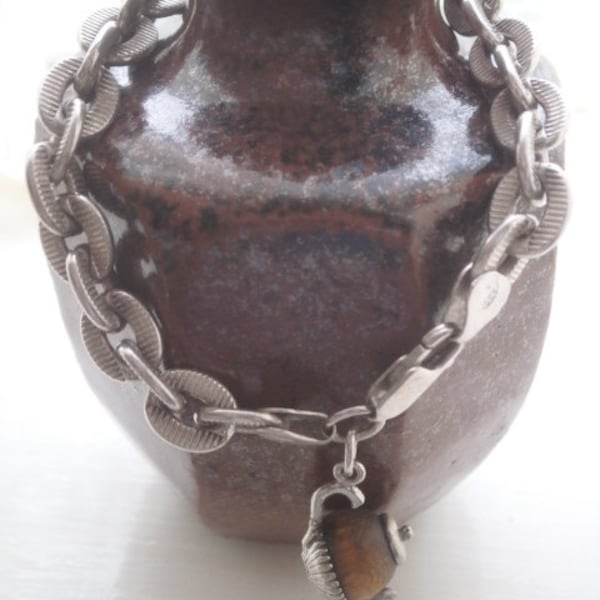 Danish Sterling silver chain bracelet and wooden teapot Bjorklund 1960's
