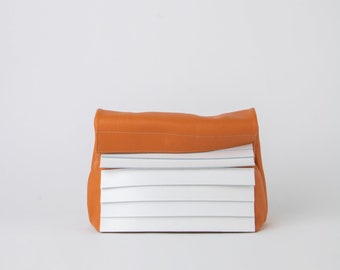 Orange And White Paneled Leather Lunch Bag