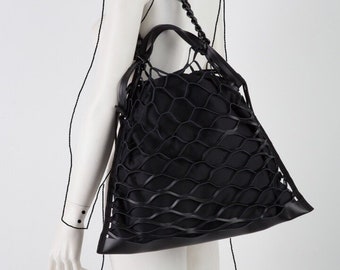 Leather Net drawstring Bag
