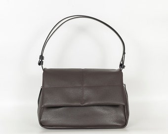 Dark Brown Large Flapover Shoulder Leather Bag