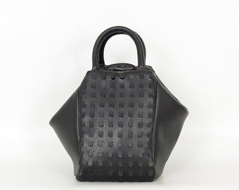 Black Convertible Leather Handbag