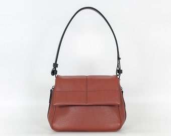 Terracotta Flapover Shoulder leather Bag