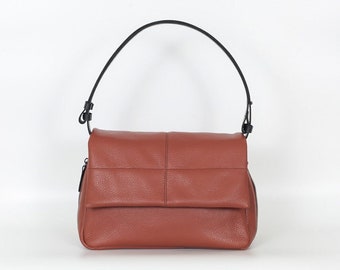 Terracotta Large Flapover Shoulder leather Bag