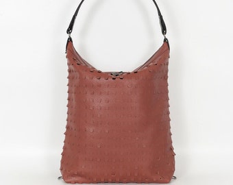 Terracotta Perforated Leather Hobo Bag