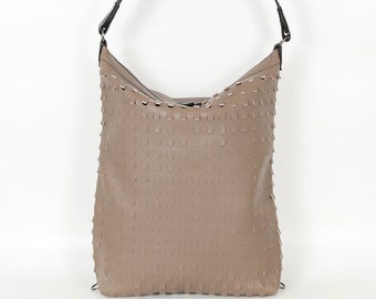 Taupe Perforated Leather Hobo Bag