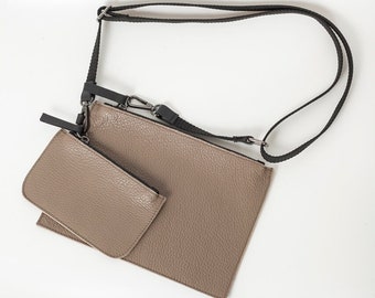Taupe Leather Bag And Wallet Set