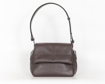 Dark Brown Flapover Shoulder Leather Bag