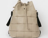 Taupe Quilted Leather Drawstring Bag