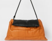 Orange And Black Flapover Leather Shoulder Bag