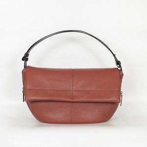 Terracotta Large Flapover Hobo Leather Bag image 1