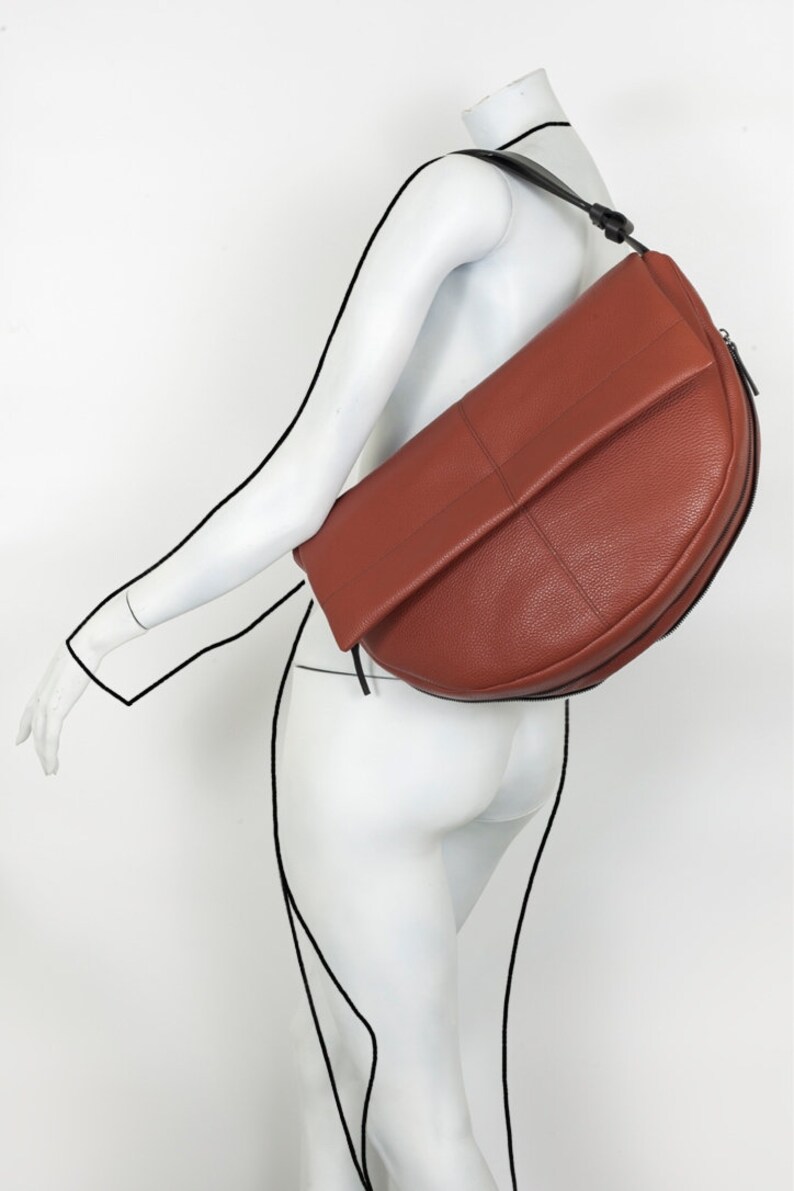 Terracotta Large Flapover Hobo Leather Bag image 4