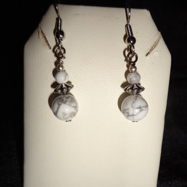 Calming, Mental Enhancing Navajo Designed Howlite/White Buffalo Agate 3 Stone Earrings