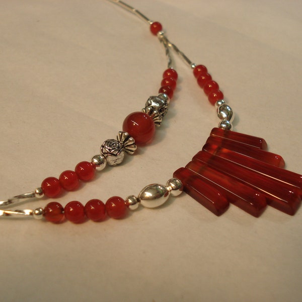 Navajo Carnelian, Howlite - White Buffalo.  Picture- River Agate Dawning of the New Day - Traditionial Necklace 18"