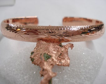 Copper Hand Etched Cuff Bracelet - Solid 1/2 Domed Style - Medicinal and Elegant