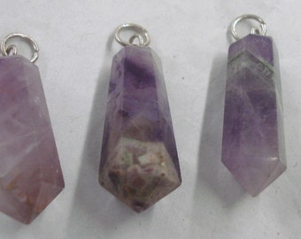 Amethyst Natural Single Terminated 6 Sided Tapered Protector Energy Crystal Pendant 1 1/4"+ Long - Natural Quartz Incclusions