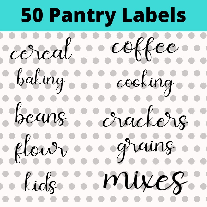 50 Pantry Organization Labels SVG Script Font Cricut Food Etsy