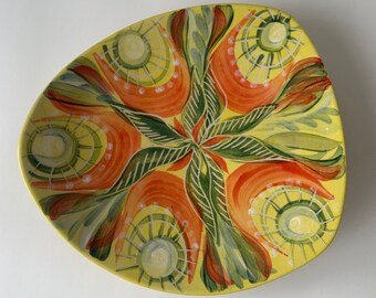 Hand painted decorative ceramic dish yellows