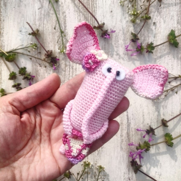Pink Elephant crochet amigurumi toy animal knit toy elephant crochet baby gift
