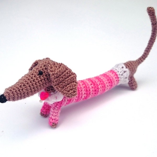 Crochet amigurumi Small stuffed dachshund Cute animal Dog lover gift Knit toy Baby room decor